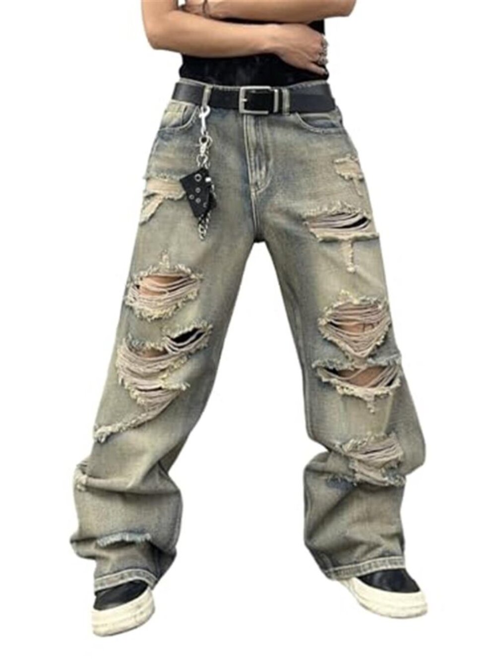 Men's Hip Hop Baggy Jeans with Hole Distressed Wide Leg Jeans